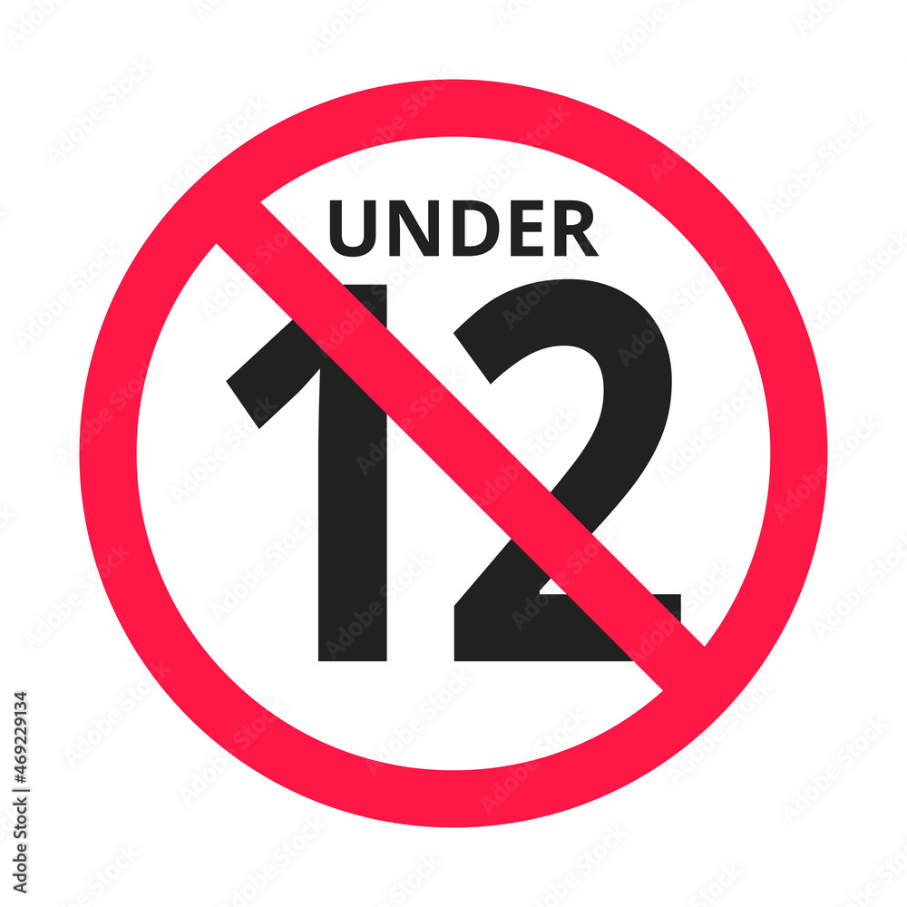 Over 12 years old plus forbidden round icon sign vector illustration. Twelve or older persons adult content 12 plus only rating isolated on white background. Over 12 years old plus forbidden round icon sign vector illustration. Twelve or older persons adult content 12 plus only rating isolated on white background.