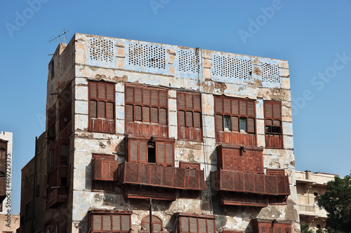 The vintage balcony in Al-balad district, Jeddah, Saudi Arabia photo