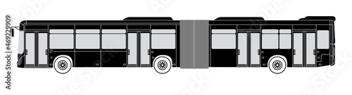 side view of an articulated city bus with four doors, silhouette photo