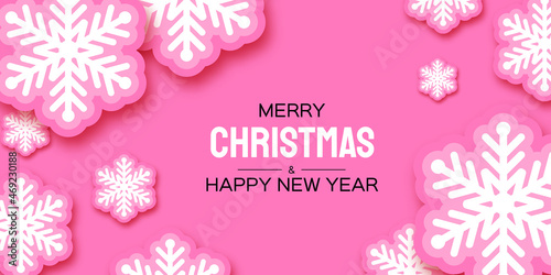 Sugar Pink Christmas snowflake applique in paper cut style. Cute Winter holidays. Merry Christmas and Happy New Year.