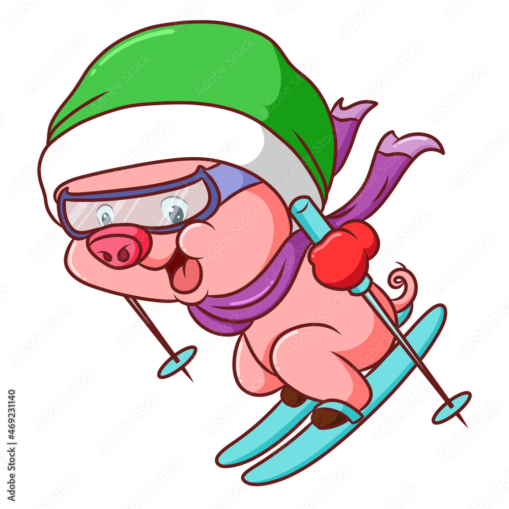 Fototapeta premium the cool pig is playing the ice skating
