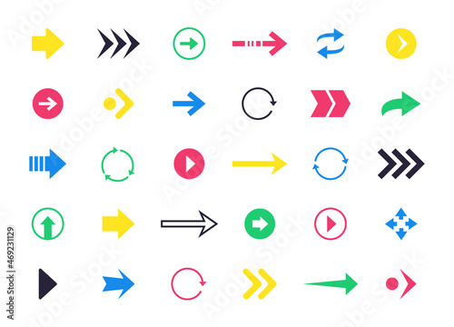 Colorful arrow icons. Interface navigation previous and next pictograms, web and application up down left right direction symbol pack. Vector set