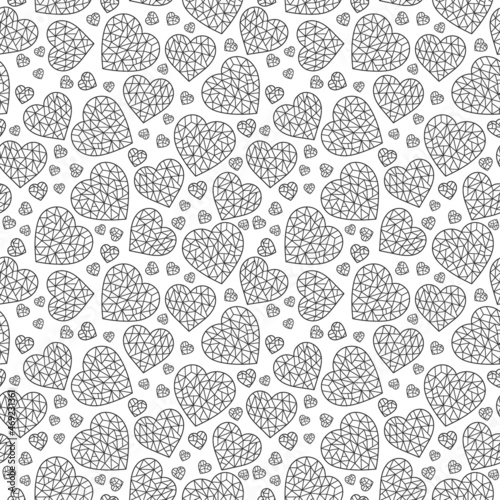 Seamless pattern with abstract cracked hearts, dark contoured hearts on white background