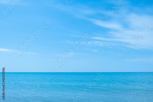 Ocean beauty. Nature scenery. Peaceful harmony. Azure glaze of calm water surface and blue sky in sunny daylight. © golubovy