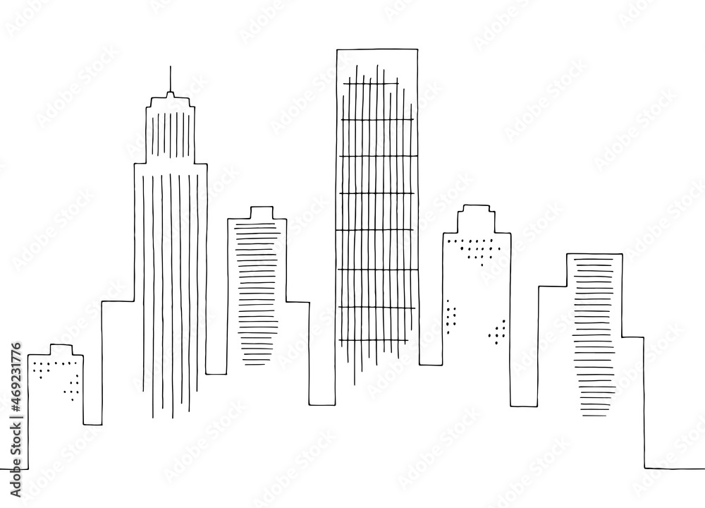 Fototapeta premium City graphic black white cityscape skyline sketch illustration vector 