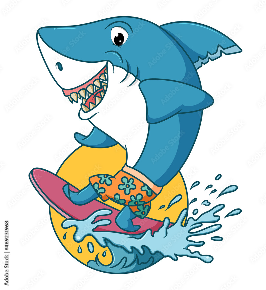 Naklejka premium The big shark is surfing in the beach