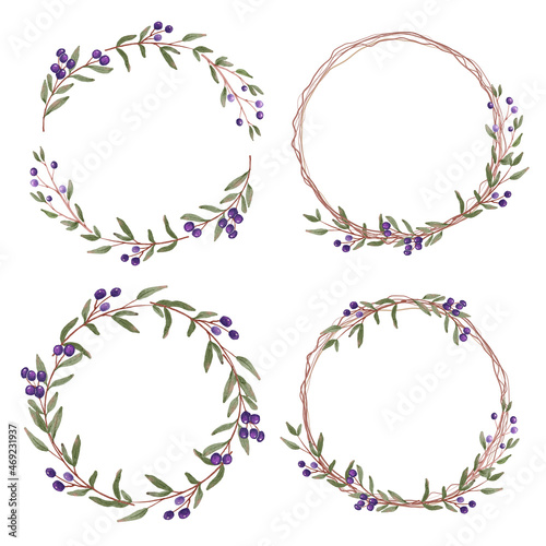 watercolor blue berry fruit wreath frame