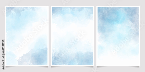 light cyan blue watercolor wet wash splash 5x7 invitation card background template collection