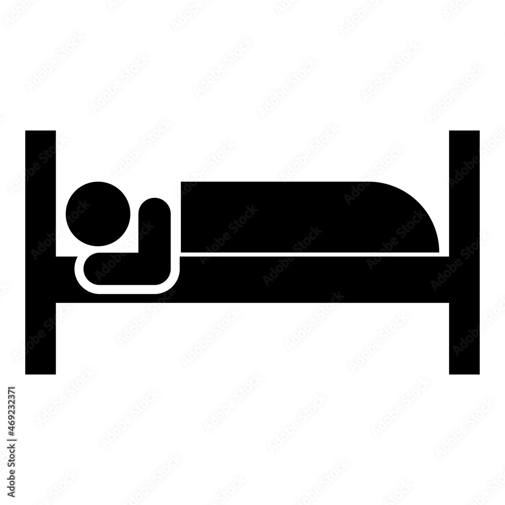 Man lies on bed sleeping concept Hotel sign icon black color vector illustration flat style image Man lies on bed sleeping concept Hotel sign icon black color vector illustration flat style image