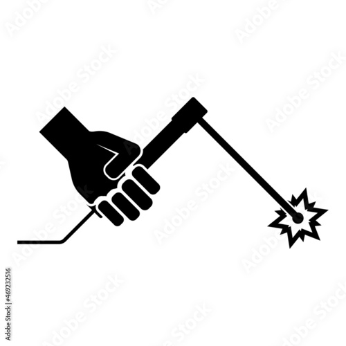Welding machine in hand torch welder icon black color vector illustration flat style image