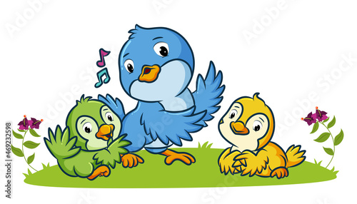 The birds are singing and dancing together in the park