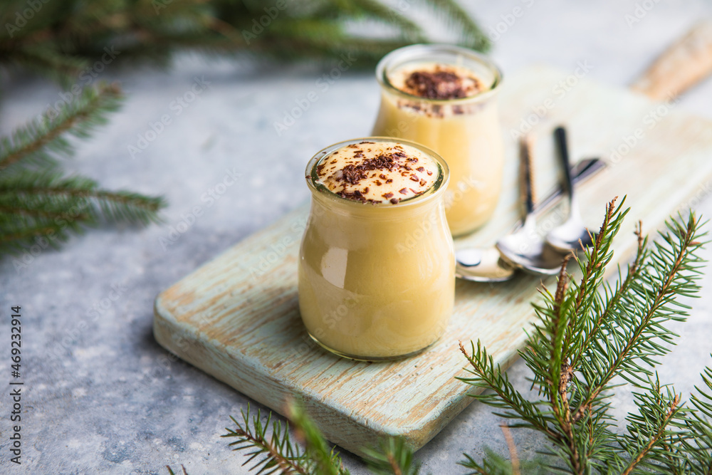 Milk pudding. Natillas, typical christmas dessert made of milk, eggs ... Milk pudding. Natillas, typical christmas dessert made of milk, eggs ...
