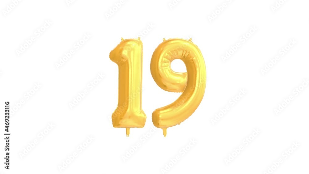 Vidéo Stock Helium Gold Balloon with Number - 19. Loop Animation with ...
