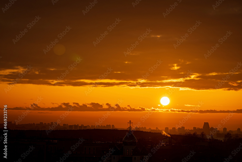 Fototapeta premium sunset over city sky, nature background