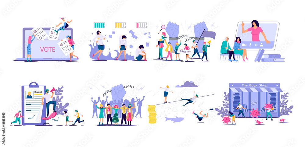 Set of Concept of survive company and business. Set of Concept of survive company and business.