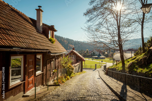 Fototapeta Naklejka Na Ścianę i Meble -  Old street in Piwniczna town, Poland