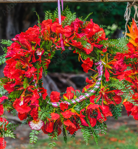 Tropical Flame Tree Flowers Christmas Headwreath Headpiece Moorea Tahiti