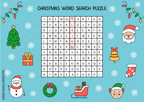 Christmas word search puzzle for preschool kids.