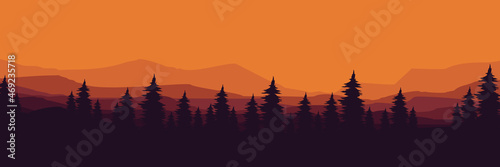 sunset pine forest vector illustration good for wallpaper design, design template, background template, and tourism design template © FahrizalNurMuhammad