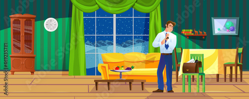 Businessman taking off watch at luxury living room relaxing at home male boss resting at apartment