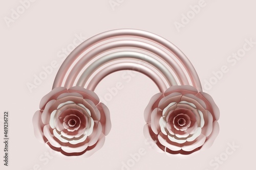 3d render of beautiful pastel pink rainbow growing out of flowers