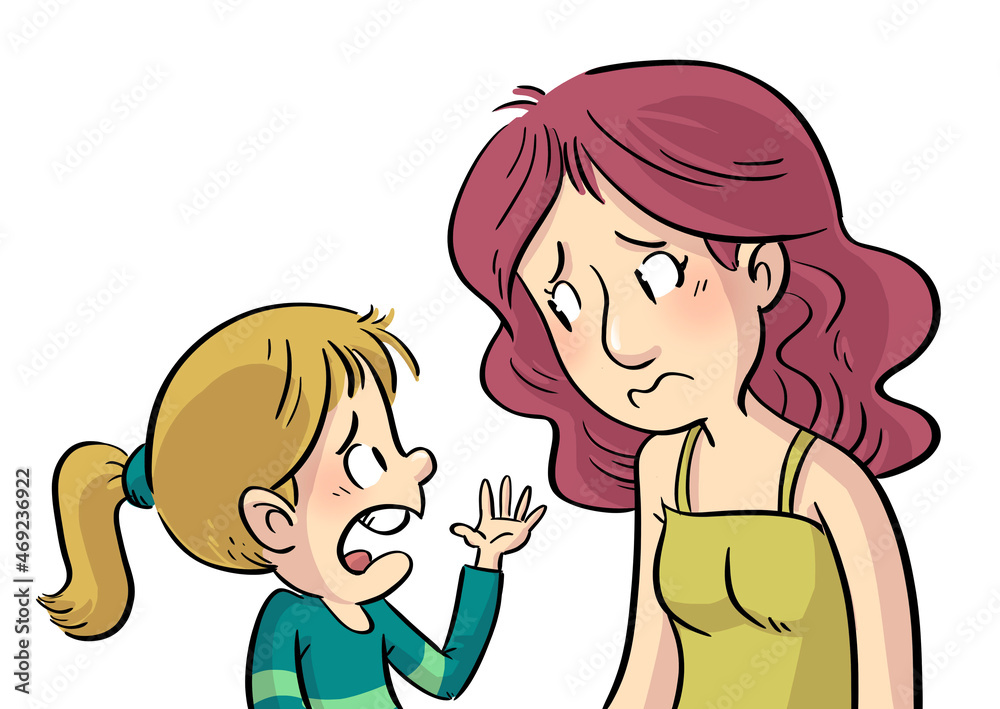 Illustration of worried daughter talking to with her mother Illustration of worried daughter talking to with her mother