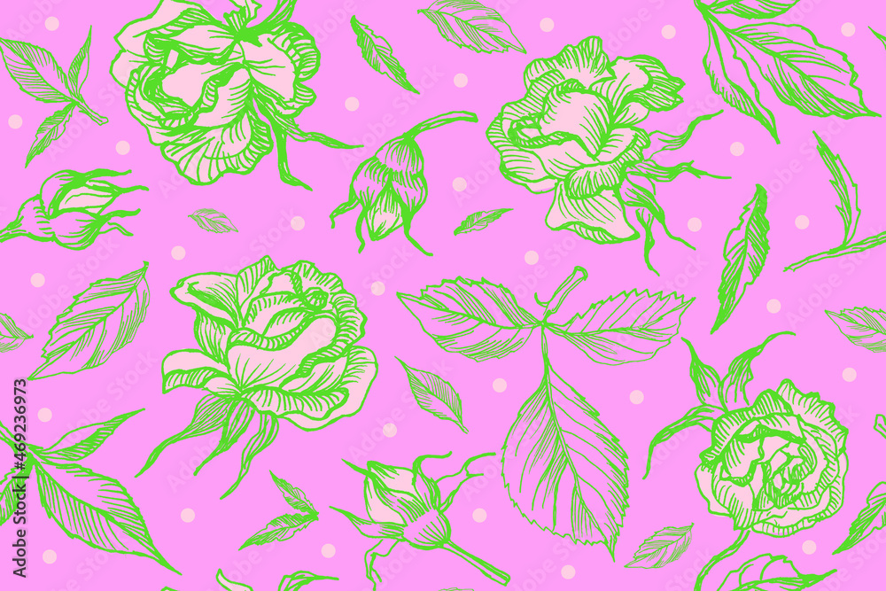 seamless pattern drawing light pink roses seamless pattern drawing light pink roses