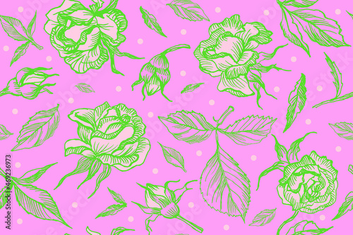 seamless pattern drawing light pink roses