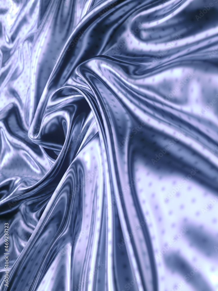 Fototapeta premium 3d rendering silver cloth luxury concept with pattern of shiny circles. Abstract wave digital illustration