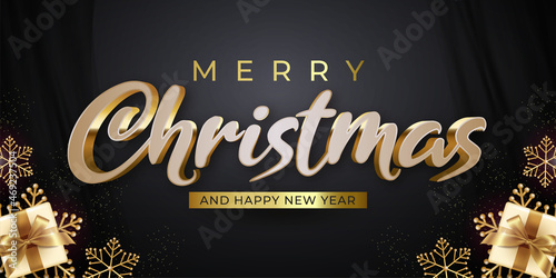 Christmas banner celebration holiday concept with realistic gift boxes on dark background