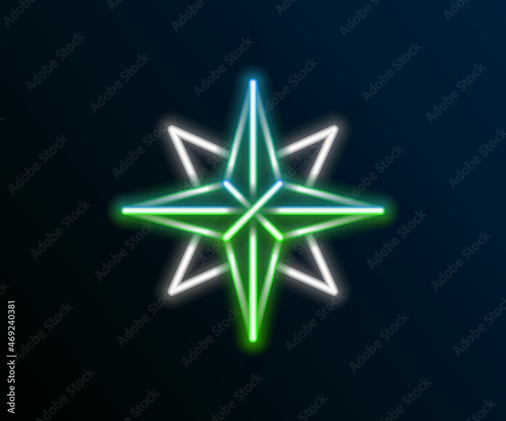 Glowing neon line Wind rose icon isolated on black background. Compass icon for travel. Navigation design. Colorful outline concept. Vector Glowing neon line Wind rose icon isolated on black background. Compass icon for travel. Navigation design. Colorful outline concept. Vector
