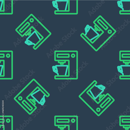 Line Coffee machine icon isolated seamless pattern on blue background. Vector