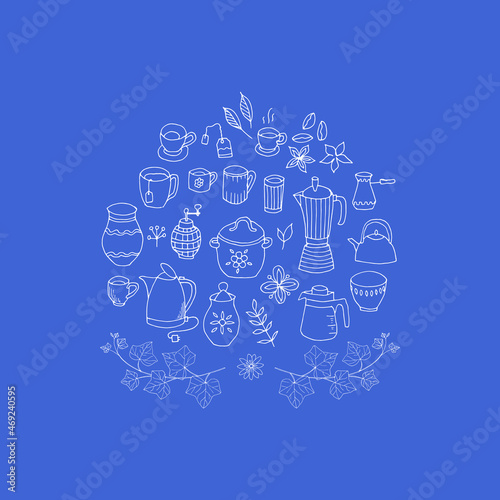 Vector illustration. Sets of kitchen utensils. Doodle style.