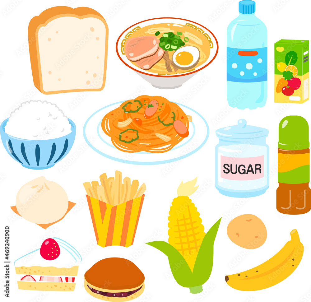 糖質を多く含む食品のイラストセット Stock Vector Adobe Stock