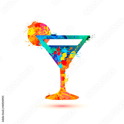 Cocktail glass of splash paint. Colorful vector icon