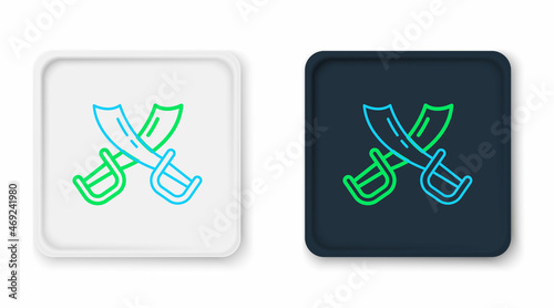 Line Crossed pirate swords icon isolated on white background. Sabre sign. Colorful outline concept. Vector