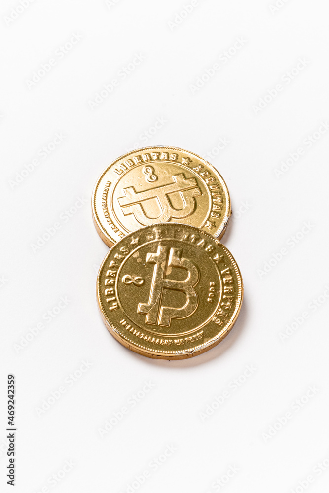 Bitcoin coins on the white background Bitcoin coins on the white background