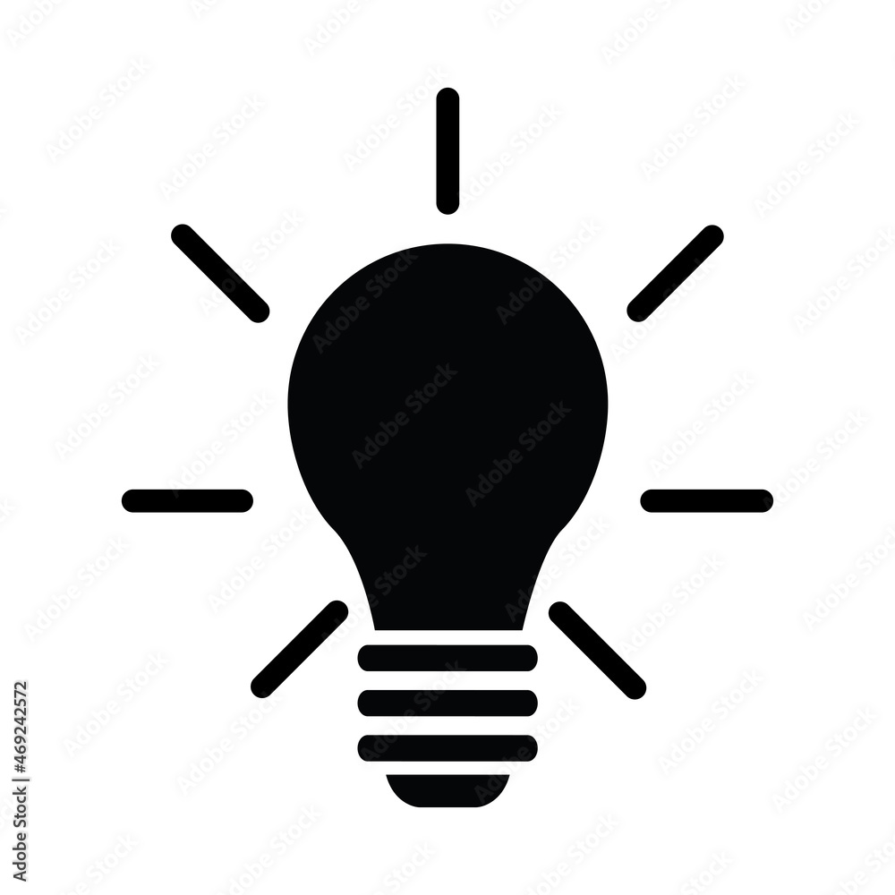 The light bulb icon. A symbol of an idea. The silhouette of an incandescent bulb with rays of light. Vector illustration isolated on a white background for design and web. The light bulb icon. A symbol of an idea. The silhouette of an incandescent bulb with rays of light. Vector illustration isolated on a white background for design and web.