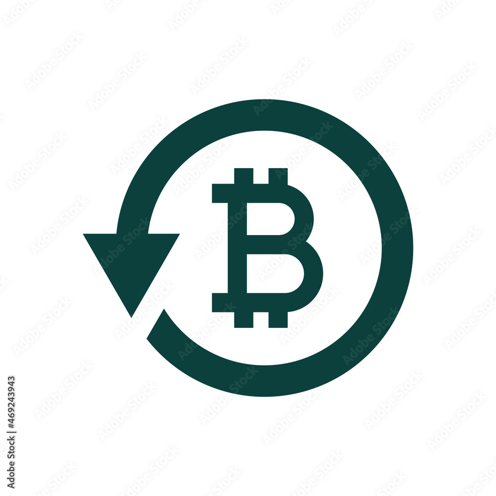 Bitcoin symbol in circular arrow. Money return, chargeback, refunds, cashback, exchange icon isolated. Vector illustration Bitcoin symbol in circular arrow. Money return, chargeback, refunds, cashback, exchange icon isolated. Vector illustration