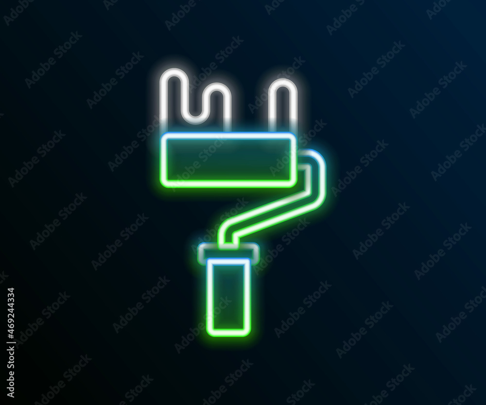 Glowing neon line Paint roller brush icon isolated on black background. Colorful outline concept. Vector Glowing neon line Paint roller brush icon isolated on black background. Colorful outline concept. Vector