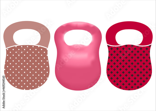 Set of sports equipment - kettlebells. Weight-lifting. Healthy exercise concept. Flat style. Isolated vector illustration.