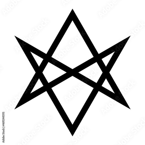 Religious magic symbol of thelema. Icon of Unicursal hexagram. The six-pointed star, representing the union of the macrocosm and the microcosm. Golden Dawn, Crowley. Vector illustration photo