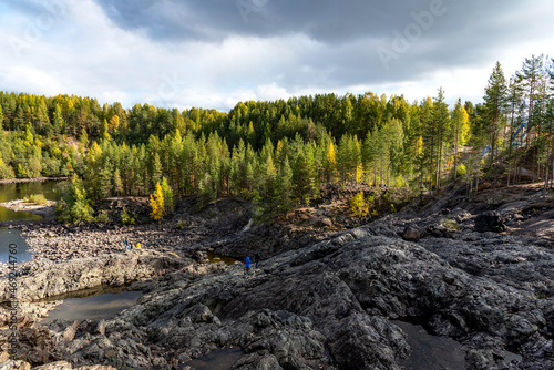 Picturesque autumn view of ancient volcano Girvas. Panoramic view of Girvas, the most ancient crater of volcano in Karelia, Russia. photo