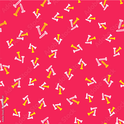 Line Metallic nails icon isolated seamless pattern on red background. Vector