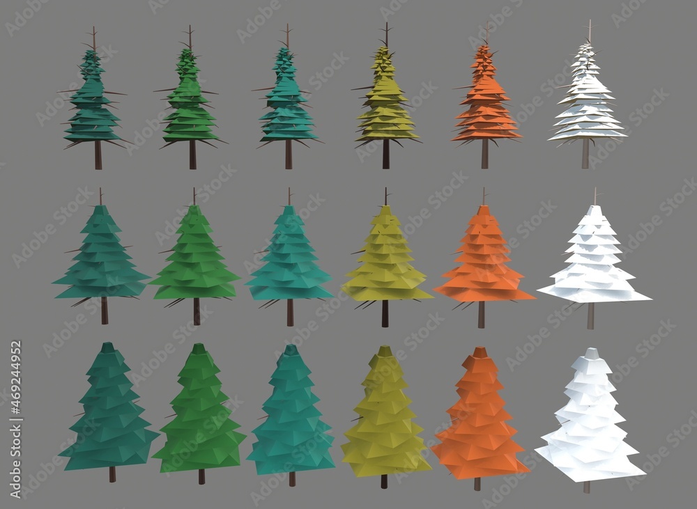 Obraz premium a set of trees of different colors on the background 3d-rendering