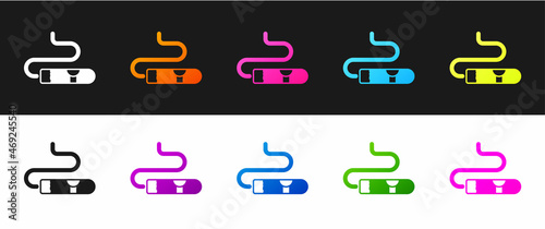 Set Cigar icon isolated on black and white background. Vector