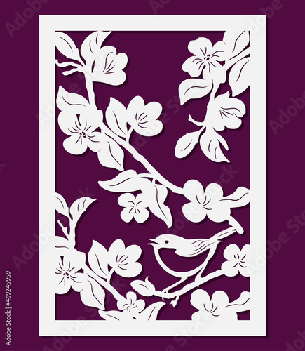 Carved decorative frame with flowers and a bird. Can be used as a postcard or panel.