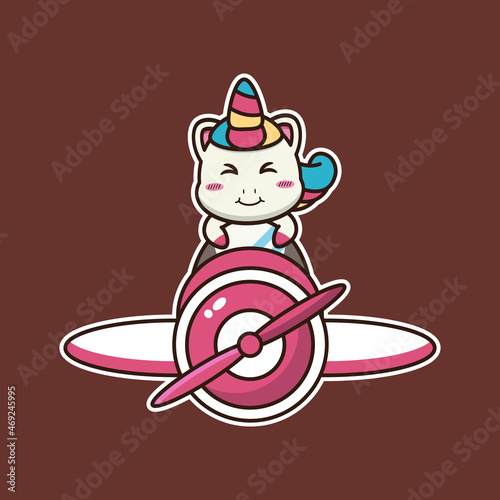 vector illustration of cute unicorn  
get on an airplane
suitable for children's books, birthday cards, valentine's day.