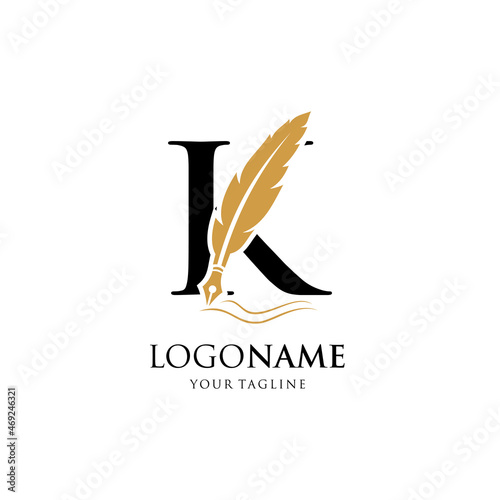 Letter K Feather Pen Logo Design Vector Icon Graphic Emblem Illustration Background Template
