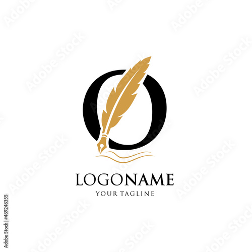 Letter O Feather Pen Logo Design Vector Icon Graphic Emblem Illustration Background Template